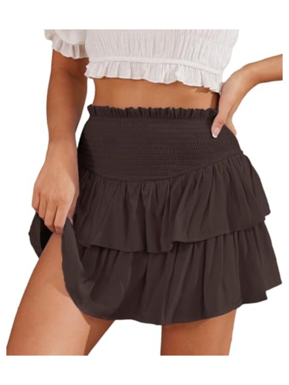 Women's Mini Tiered Ruffle Skirt Elastic High Waist Summer Casual